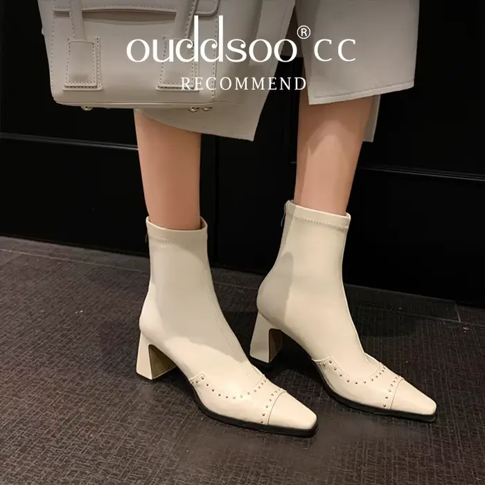 Bottes en microfibre avec décoration métallique bout pointu talons épaissis pour femmes automne hiver ocassions spéciales