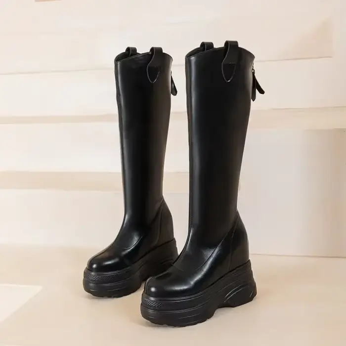 Bottes pour femmes en cuir véritable nouveau talon de 11cm plate-forme haute
