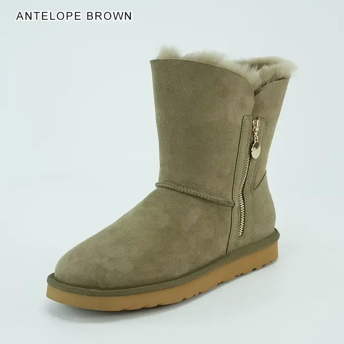 Bottes d'hiver pour femmes INOE Fashion Style, en cuir suédé véritable, doublure en fourrure de mout
