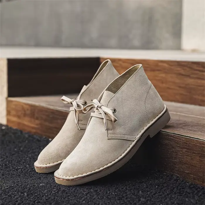 Bottes de désert en cuir de vache de style britannique pour hommes, chaussures à lacets vintage, bot