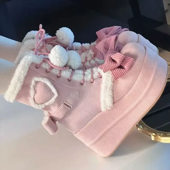 Doux femmes plate-forme botte de neige exquis arc Mary Jane chaussures pour femme mode peluche chaud hiver chaussure
