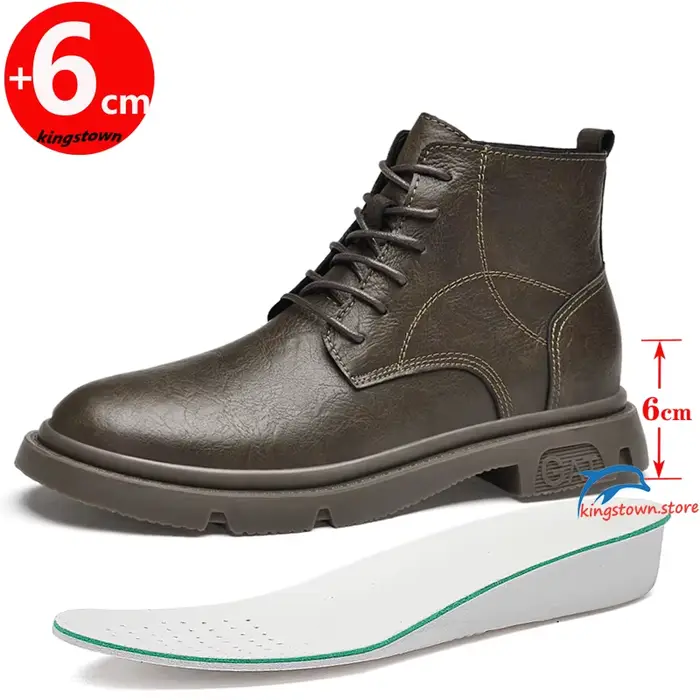 Bottines en cuir pour hommes, chaussures d'hiver, semelles rehaussantes de 6cm, baskets d'extérieur