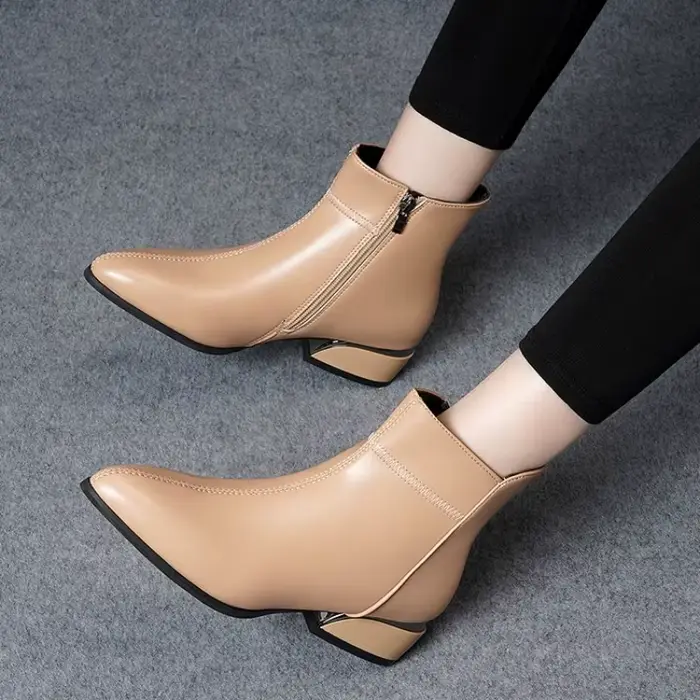 Nouvelles Bottes Femme 2026 – Bottines en Cuir Tendance Décontractées à Bout Pointu