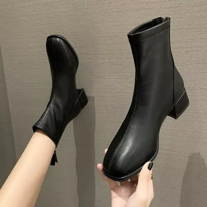 Bottes Chaussettes artificiel astiques à Talons Hauts et Épais pour Femme