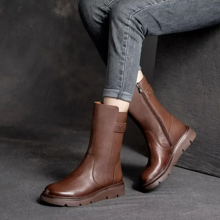 Chaussures mi-mollet bottes pour femmes talon compensé