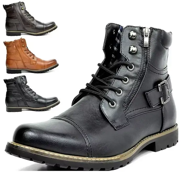Bottes militaires homme en cuir véritable LEDP avec fermeture éclair double et semelle en caoutchouc pour l'automne et les occasions spéciales