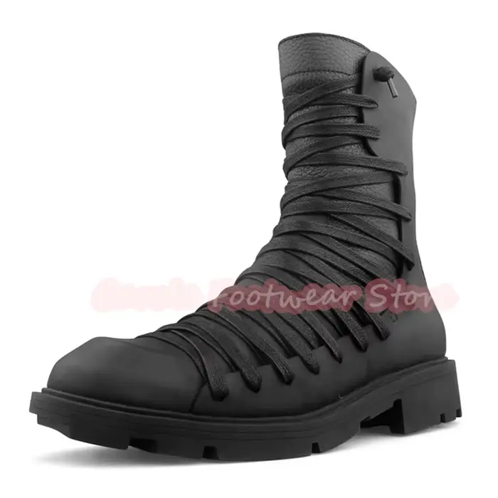 Bottes montantes noires pour hommes à lanières croisées multiples