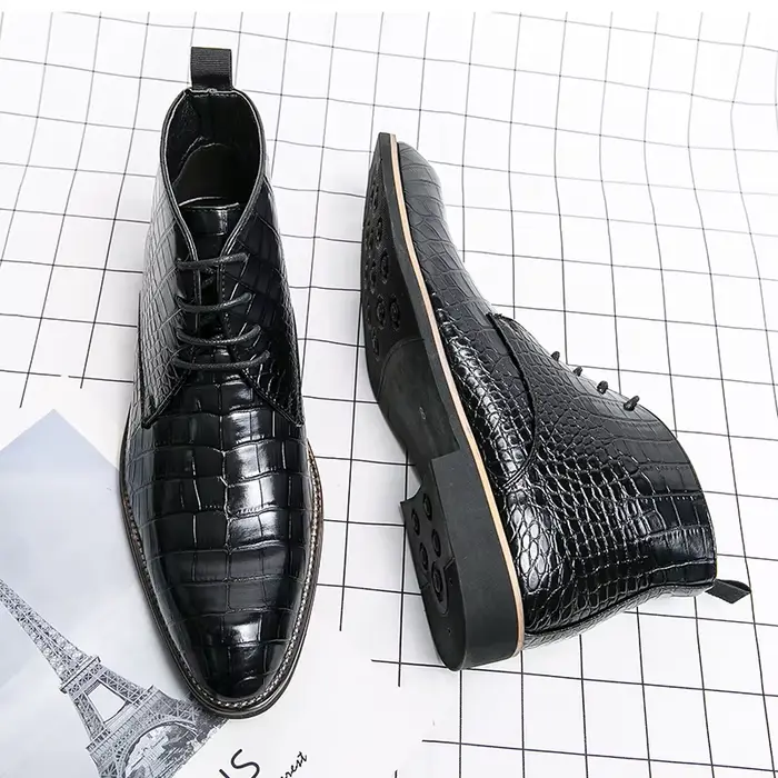 Bottines Chelsea en cuir verni motif Crocodile Vintage pour hommes, bottines plates de marque de sty