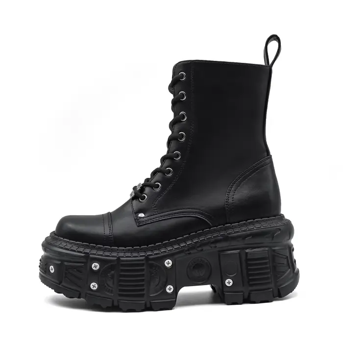 Goth nouveau Punk femmes plate-forme bottines femme Rock bout rond à lacets mode rétro grosses chaus