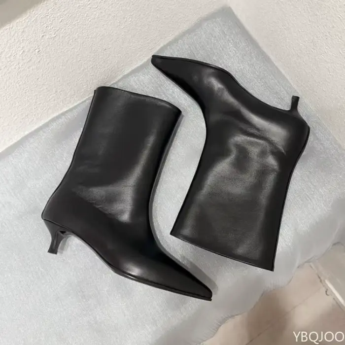 Bottes courtes à talons de chat pointus pour femmes, bottes courtes à talons bas et fins, rétro, bou