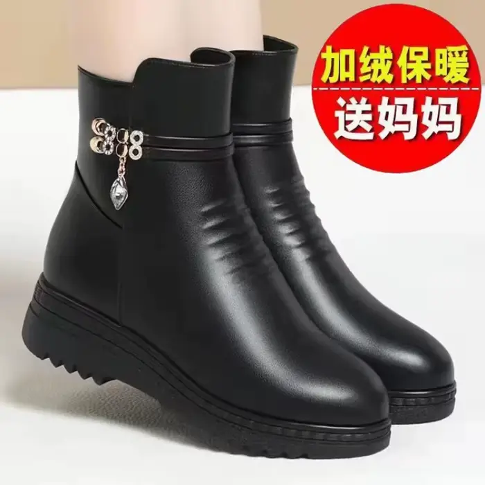 Cuir femmes bottes 2024 hiver épais laine doublé