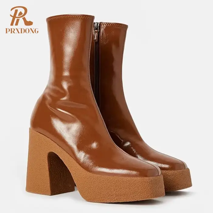 Bottes extensibles à talons hauts et plateforme épaisse pour femme, chaussures d'hiver en microfibre