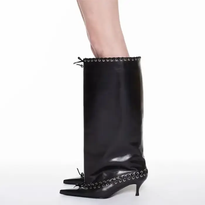 6.5 cm nouveau pointu à la mode boucle talon bottes mode polyvalent Cool botte femmes marron bottes 