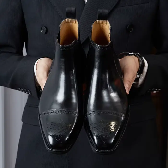 Nouvelle Arrivée : Bottines Chelsea Vintage pour Hommes en Cuir Véritable, à Bout Rond Sculpté, Talo