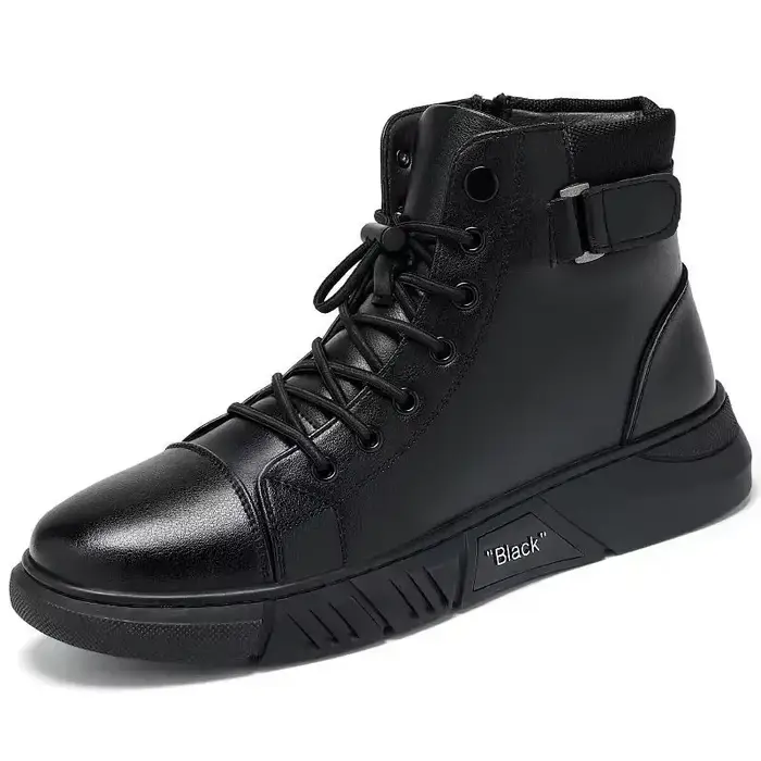 Bottines en cuir PU noires pour homme, confortables, à lacets croisés, pour l'automne et l'hiver, bottes montantes décontractées et élégantes pour toutes sortes d'occasions