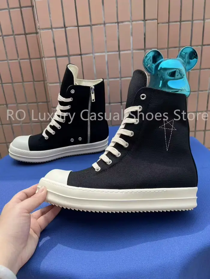 Bottes de toile noires Y3ROCLGZDG pour homme avec motif étoile bout rond et fermeture éclair pour occasions décontractées printemps automne