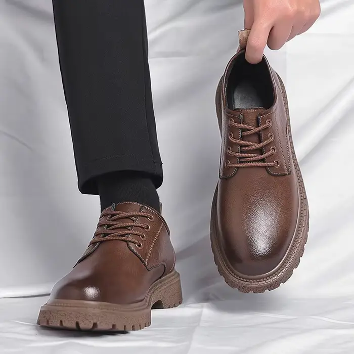 Bottes de travail en cuir marron pour hommes