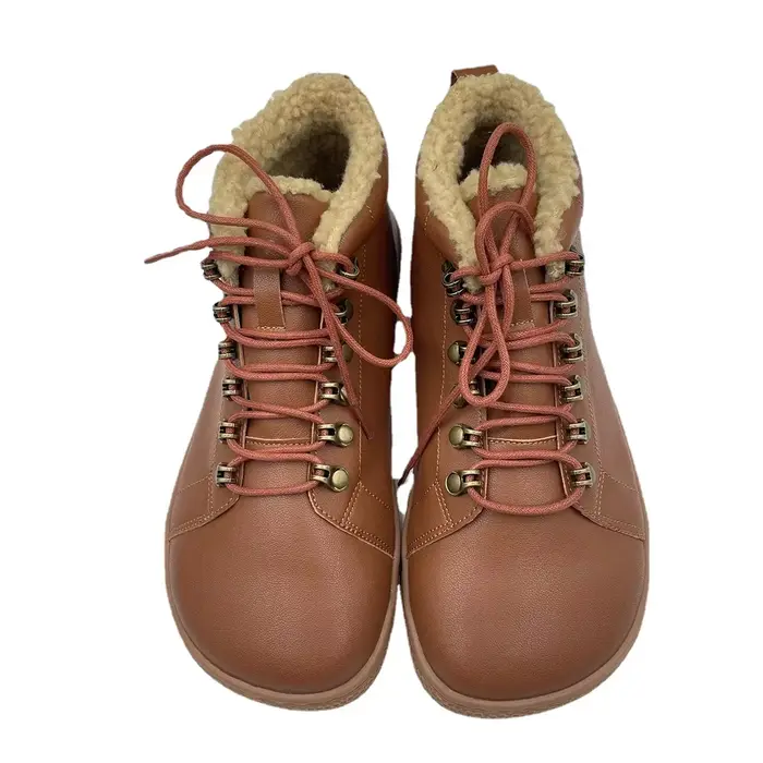 Tipsietoes bottes d'hiver en cuir pieds nus avec fourrure à l'intérieur pour femmes semelle zéro gou