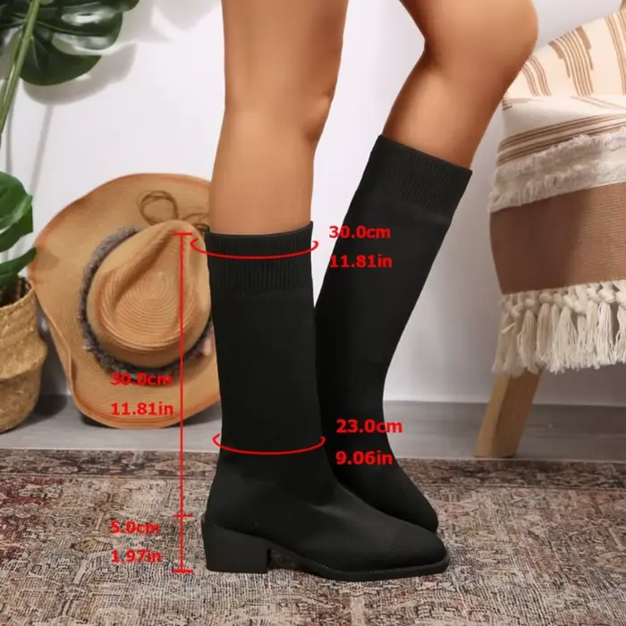 Nouvelles Bottes Chaussettes Extensibles Hiver 2026, Bottes Hautes Femme à Talon Épais et Fin, Grand