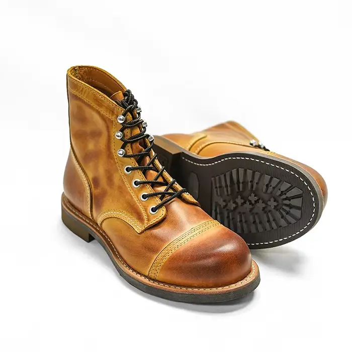 Bottes de travail durables cousues Goodyear pour hommes, style robuste, mocassins en cuir véritable 
