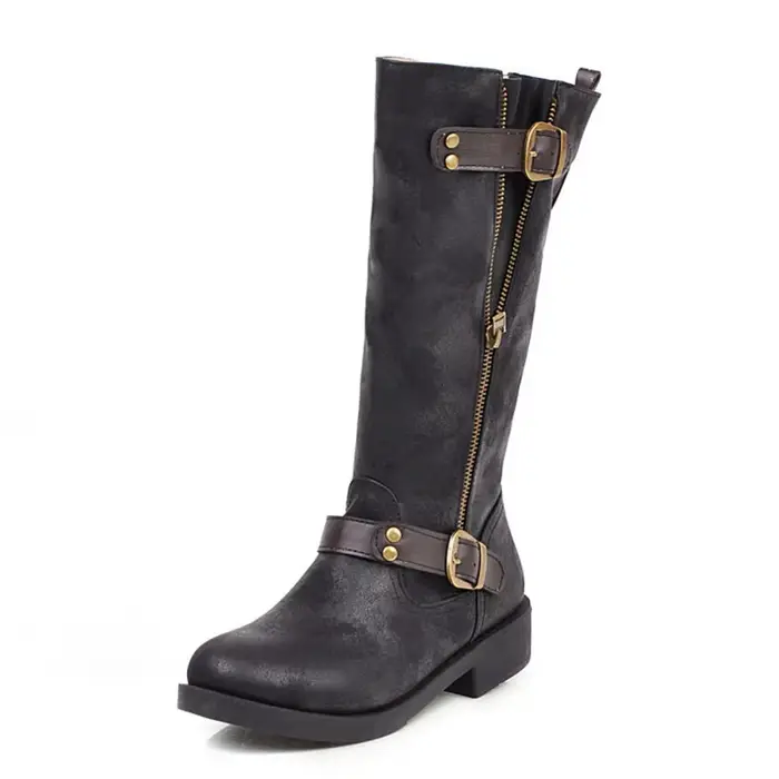 Bottes mi-mollet pour femmes bout rond talons épais fermeture éclair intérieure printemps automne hi