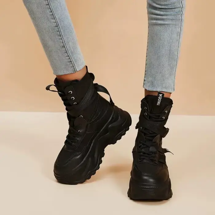 Bottes de moto noires à plateforme épaisse