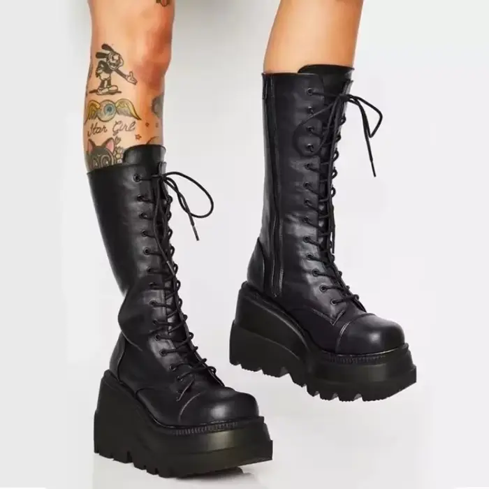 Bottes à talons inclinés pour femmes, chaussures montantes antidérapantes, nouvelle mode, botte à fo
