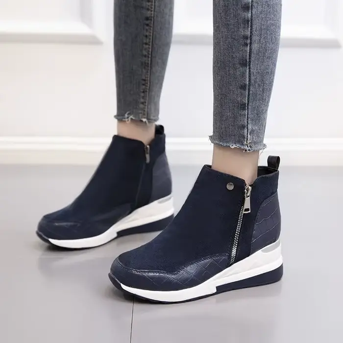 Nouvelles femmes bottines coton chaussures bottes de neige compensées mode automne hiver fermeture éclair chaud en peluche solide plates-formes coréen décontracté court