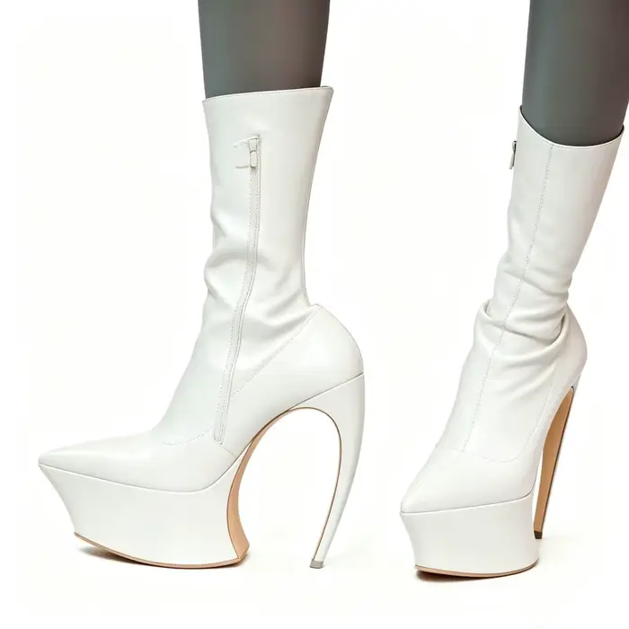 Bottes mi-mollet noires à plateforme pour femmes