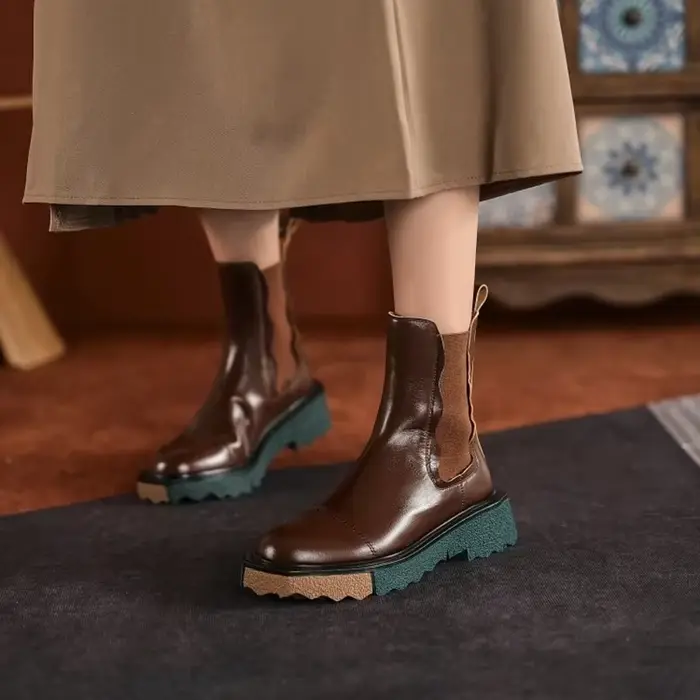 Offre spéciale automne/hiver femmes bottes bout rond chaussures à talons épais Chelsea
