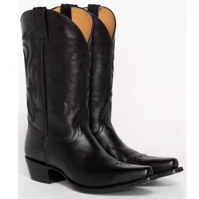 Bottes de Cowboy en PU Brodées Mi-Mollet Bout Pointu Talon Carré Élégantes Pour Femmes Occasions Spéciales Automne Hiver