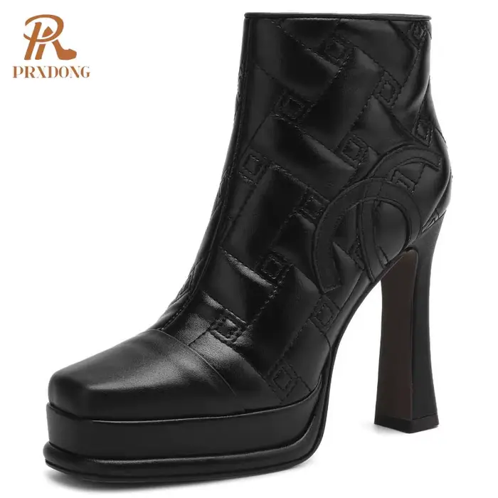 PRXDONG INS Top 2025 nouvelle mode automne hiver chaud bottines talons hauts en cuir véritable ferme