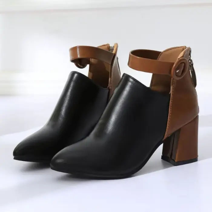 Bottes pointues noires à talons hauts pour femmes, bottes de rinçage, chaussures en cuir à fermeture
