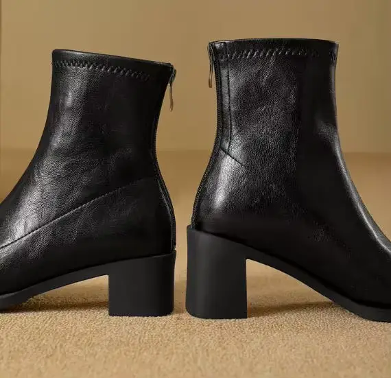 Bottes élastiques polyvalentes à talons hauts et épais pour femmes