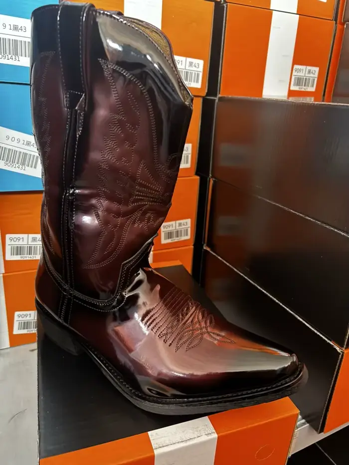 Bottes de cowboy occidentales pour hommes bottes hautes brodées rétro bout pointu plate-forme chauss