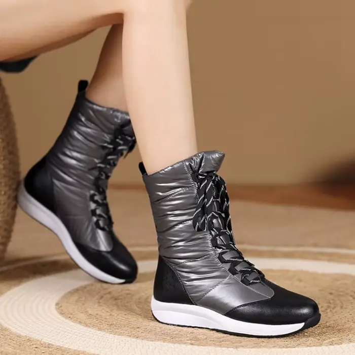 2025 hiver femmes fourrure bottes de neige noir vers le bas imperméable talons épais décontracté en 