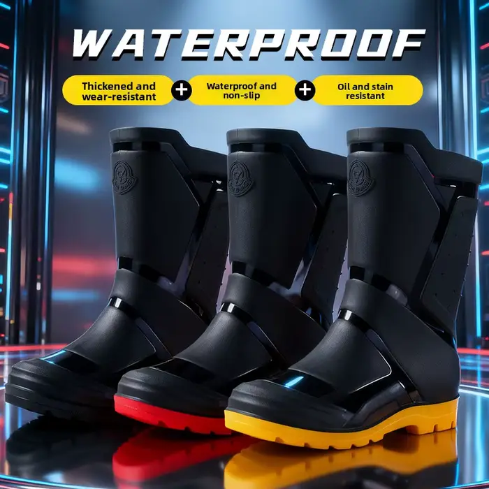 Bottes de pluie imperméables pour homme, style britannique, bout rond, couleurs contrastées, mi-mollet, talon bas, PVC et EVA, résistantes à la saleté, pour homme occasions spéciales