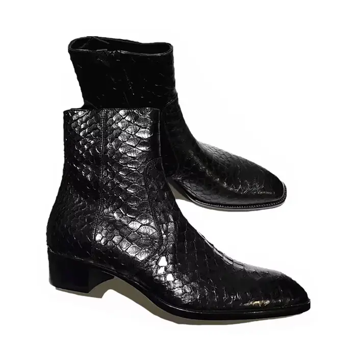 Bottes Chelsea à motif serpent pour hommes, bottines montantes en cuir avec fermeture éclair latéral