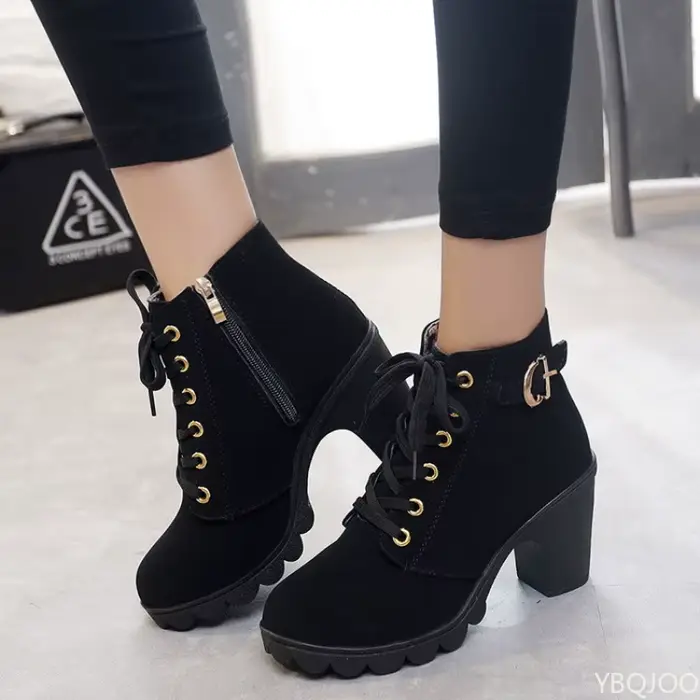 Bottes femmes talons hauts polyvalentes printemps hiver flanelle fermeture éclair élégantes confortables pour sorties et activités