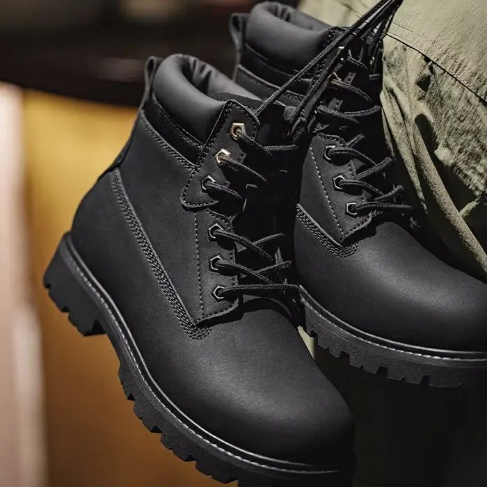 Maden Bottes noires polyvalentes pour hommes Doublure en peluche Chaussures chaudes