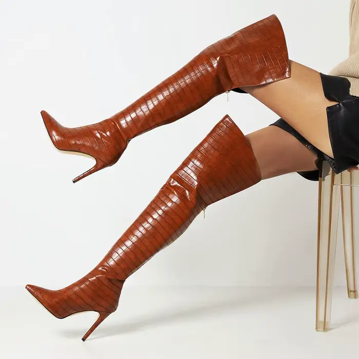 Bottes au-dessus du genou pour femmes, talon aiguille super haut, fermeture à glissière arrière, Par