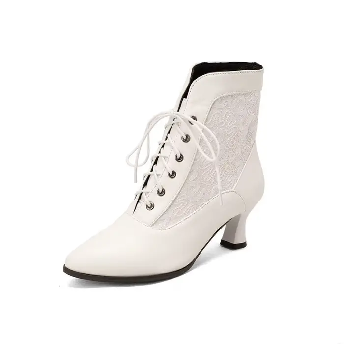 Bottes de rinçage à lacets pour femmes, talons moyens, dentelle personnalisée, chaussures Parker poi