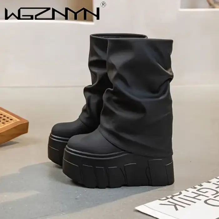 14CM nouveaux bottines chaussures bottes en cuir microfibre naturelle 2025 hiver femmes
