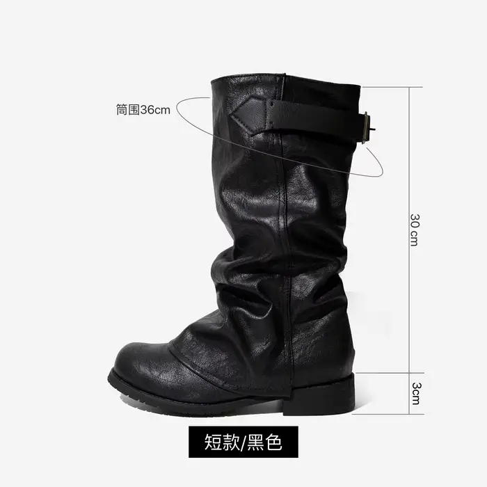 Bottes noires à hauteur de genou pour femmes – Trois sangles à boucles, design à talon bas, style go