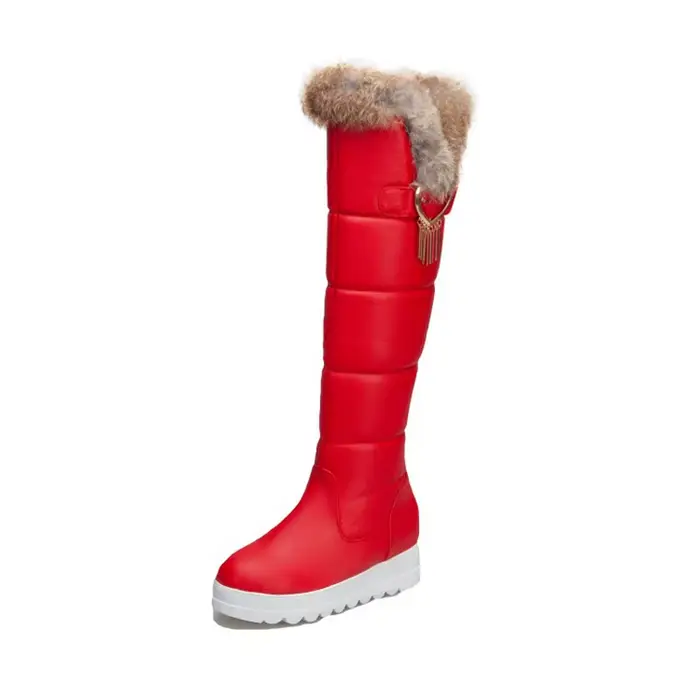 Botas De Mujer genou haute bottes De neige femmes en peluche chaud hiver en cuir mode compensées noir plate-forme