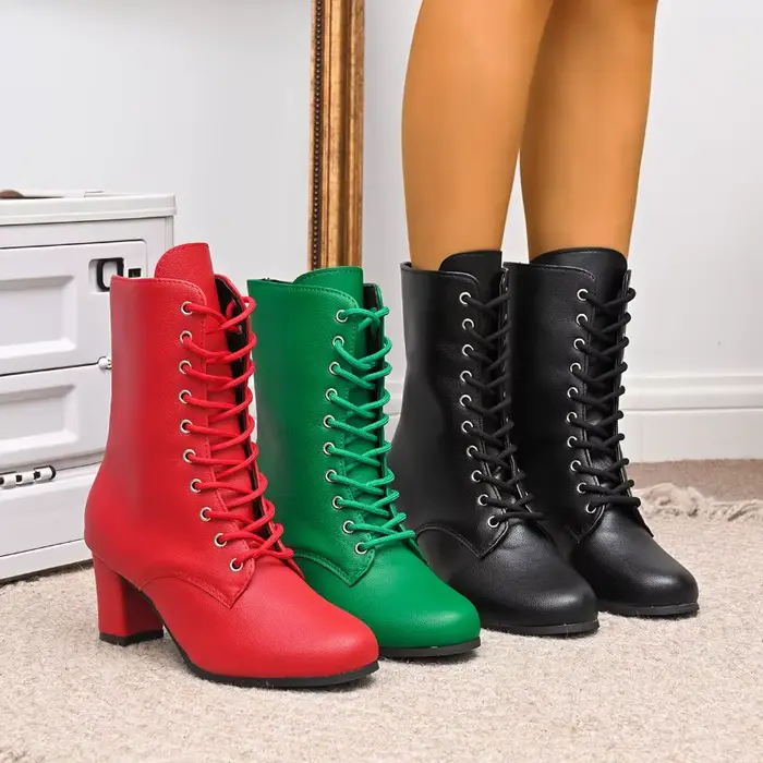 Bottines élégantes à talons carrés imperméables et bout pointu pour femmes printemps et automne