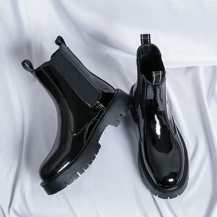 Bottes de Moto Classiques à Plateforme Noire pour Homme