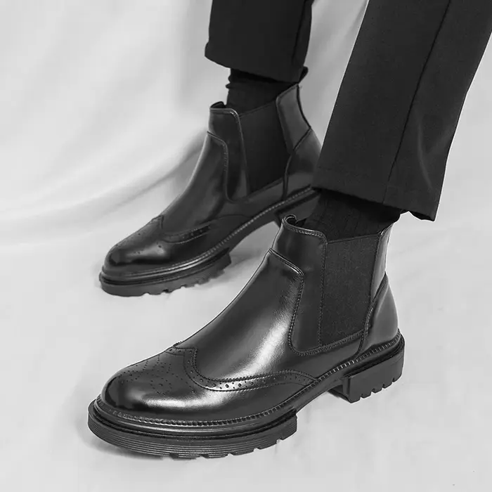 Bottes d'équitation pour hommes style britannique rétro richelieu sculpté chaussures en cuir haut de