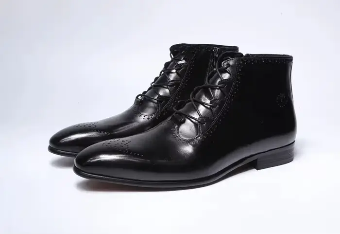 Bottines Chelsea de luxe en cuir véritable pour hommes, chaussures de neige formelles à lacets avec 