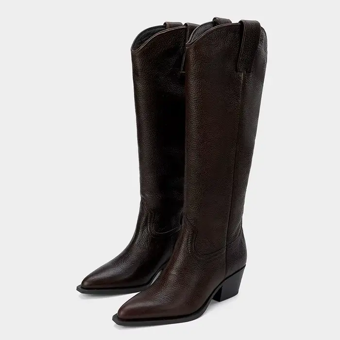 Bottes hautes à talons épais pour femmes, chaussures en cuir, bottes de Cowboy occidentales, Style b